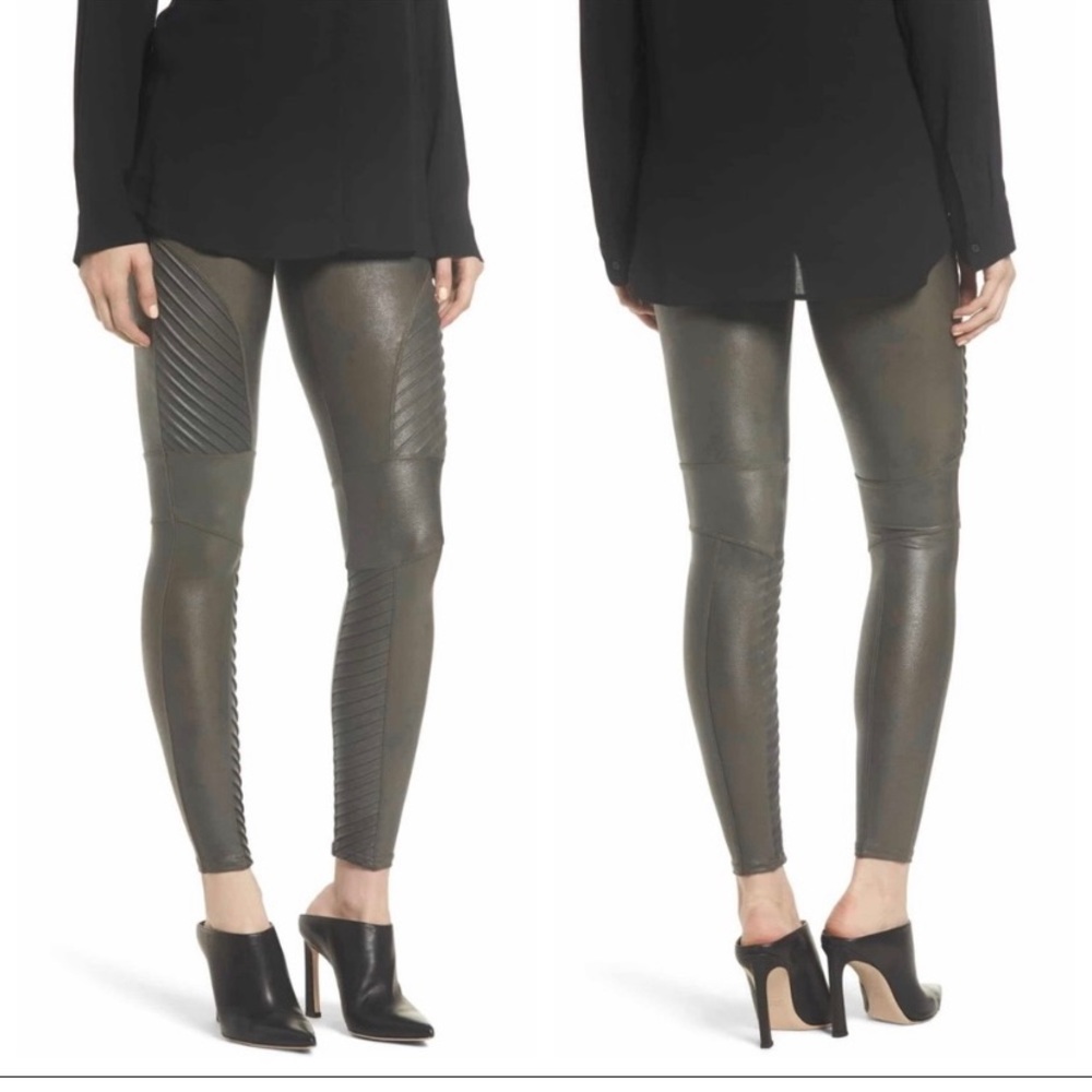 SPANX Faux/Vegan Leather Moto/Biker Gunmetal Gray Leggings #20136 - Size Large